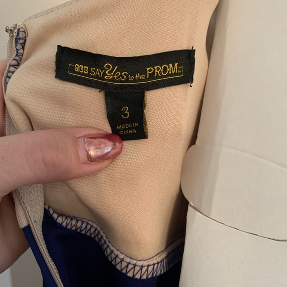 TLC Say Yes To The Prom navy blue skirt with beige sequin top dress. Size 3. - Picture 5 of 13